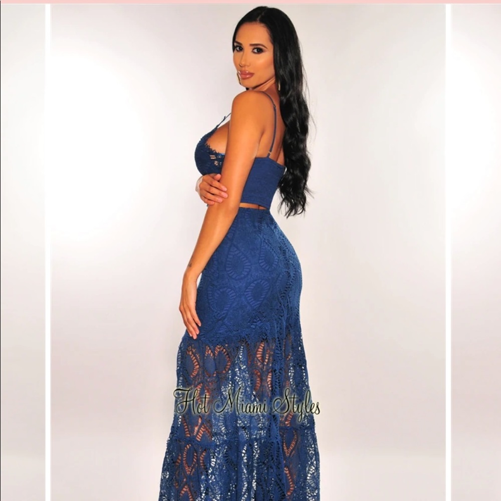 Crochet navy maxi skirt set. Size small and brand new . Hot Miami styles